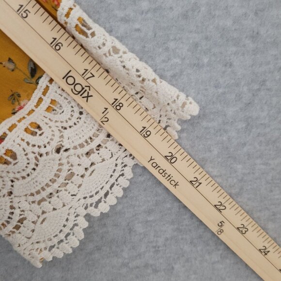 Rewind Womans Floral Coverup Size M Mustard Color Crochet Trim 3/4 Sleeve - Picture 9 of 11